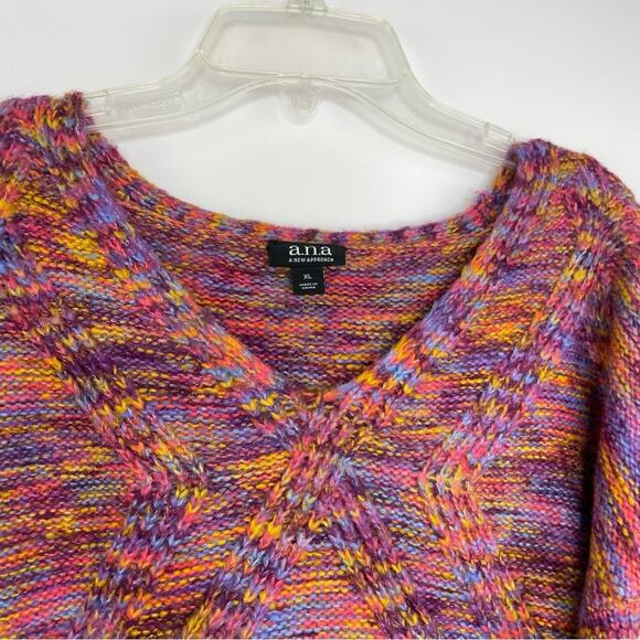 A.N.A. A New Approach pink colorful knit sweater size XL rolled up sleeves - Picture 2 of 11